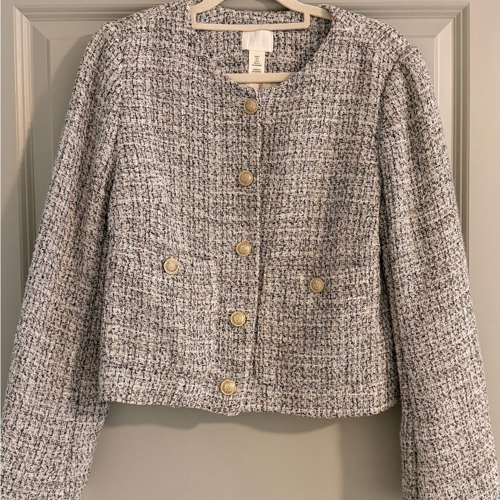 H&M Black and White Tweed Blazer